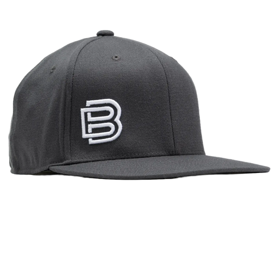 Baseline Boss Bandit gray pickleball hat at 45-degree angle. Snapback cap with curved brim and embroidered logo.