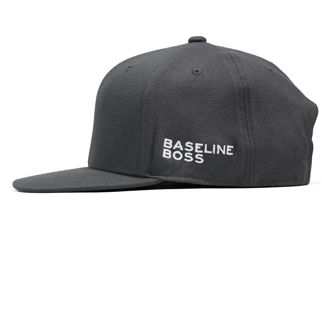 Baseline Boss Bandit gray pickleball hat right view. Athletic cap showing adjustable closure and side detailing.