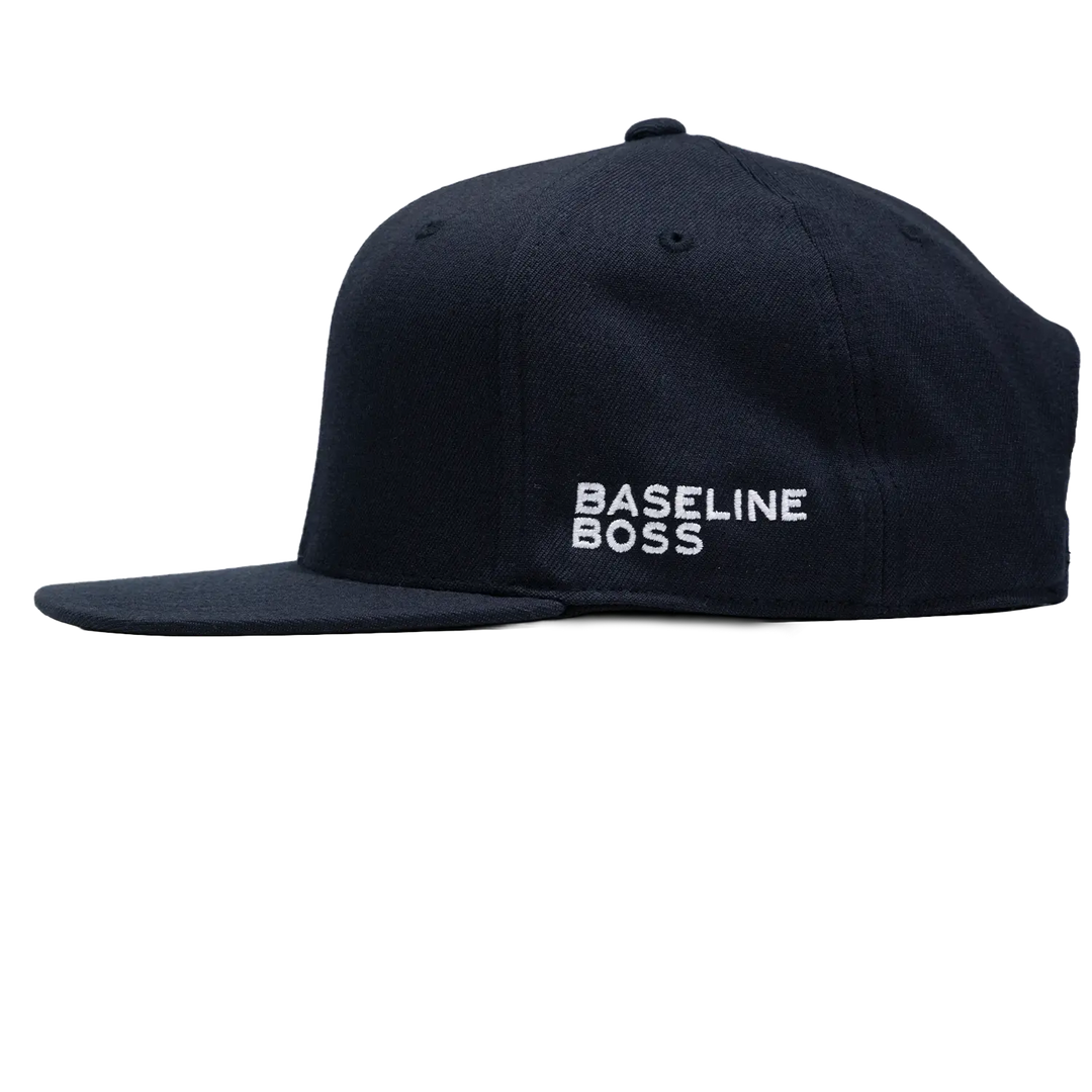 Baseline Boss Bandit navy pickleball hat right view. Athletic cap showing adjustable closure and side detailing.