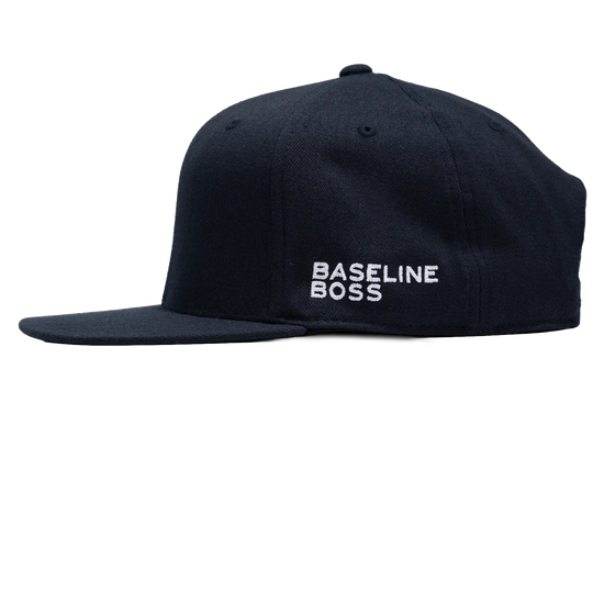 Baseline Boss Bandit navy pickleball hat right view. Athletic cap showing adjustable closure and side detailing.