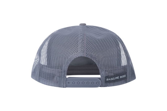 Picklenation MCMLXV grey trucker hat back view featuring breathable mesh construction and adjustable snapback for pickleball players