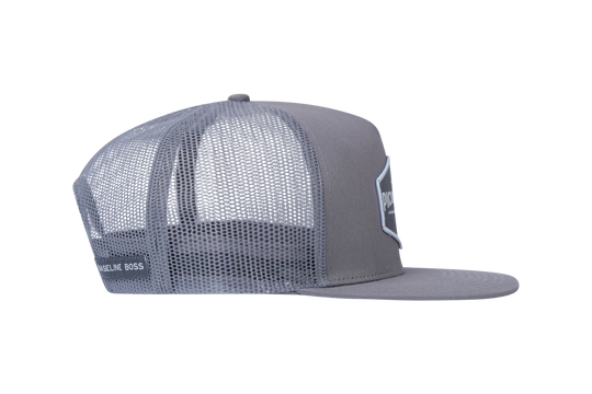 Picklenation MCMLXV grey trucker hat side profile displaying premium structured front and sophisticated pickleball styling